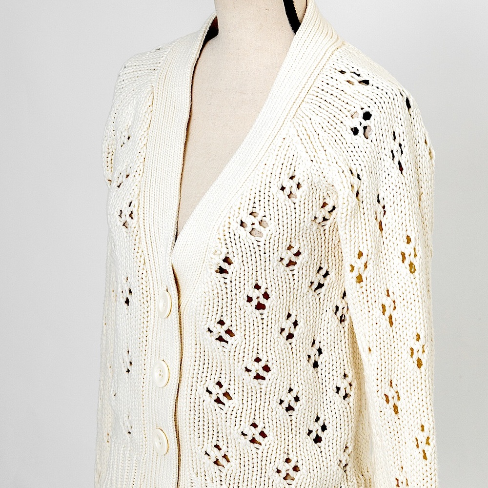 Vintage chunky sweater cardigan cream Route 66 S - Picture 4 of 13
